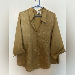 Caren Sport | Floral Embroidered Linen Blouse | Size 2X